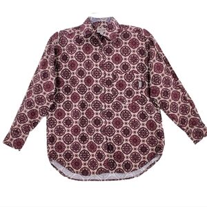 Vtg Y2K Guess Shirt Pinwale Corduroy Ws S Mandela AOP Red Tan Button LS USA NWT